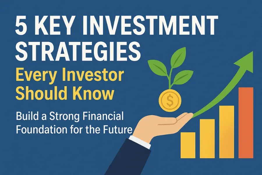 Business banner showing a hand holding a growing coin plant beside a rising bar graph and arrow, symbolizing financial growth and smart investment strategies.