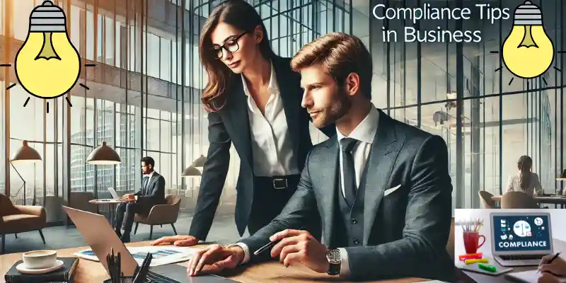 A girl checking Compliance Tips in Business on a boy's Laptop pic